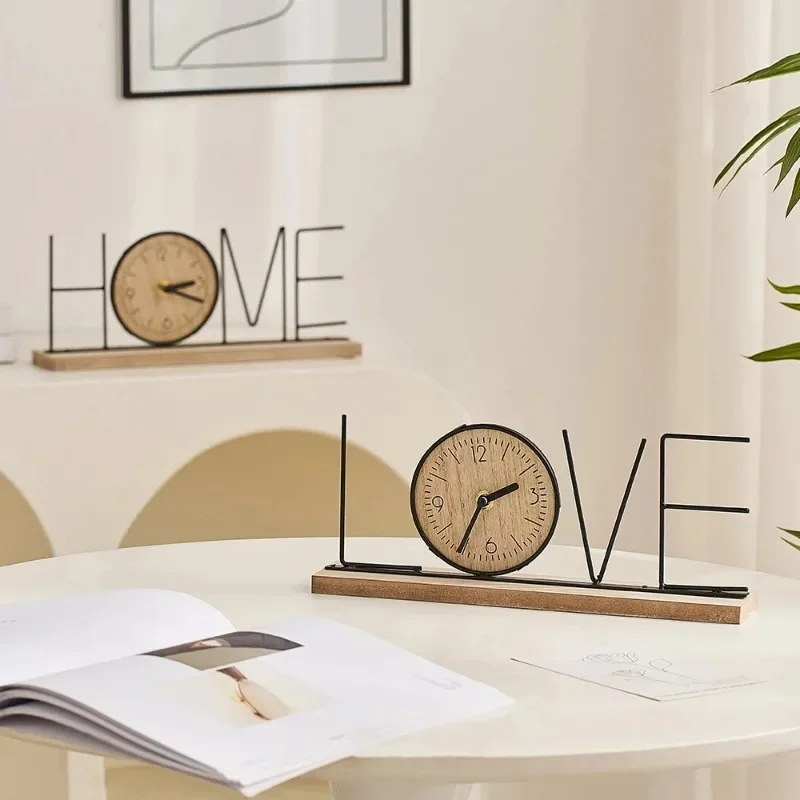 Retro Digital Desk Clock Home Decoration Office Wooden Letter Love Figurines Ornament Gifts Mute Luxury Room Decor Accessories