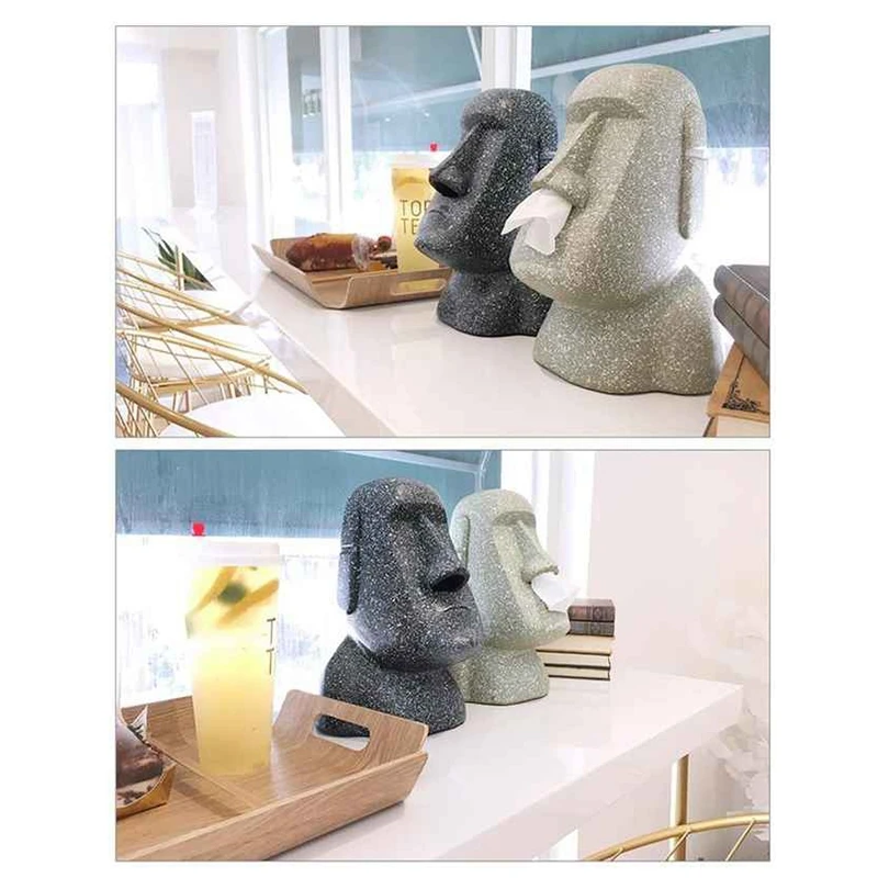 HOT Easter Stone Statue Tissue Box Home ​Nostril Storage Moai Tissue Pumping Holder Napkin Holder Hotel Decoration -Black