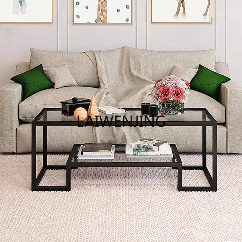 HLZ tempered glass corner table, coffee table, living room simple Nordic modern iron art