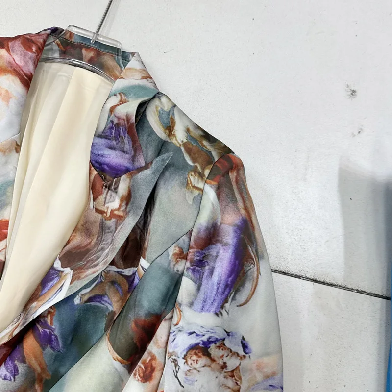 Blazer de verano para mujer, chaqueta de manga larga con bolsillo y solapa, estampado de un solo botón, Estilo Vintage, Y4093, 2023