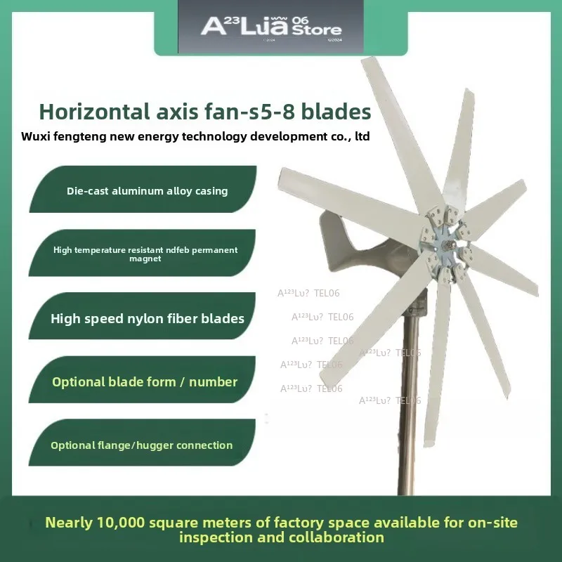 300W 8 10 Blade 12V 24V 48V Horizontal Small Wind Turbine Generator for Home Boat Farm Off-Grid System