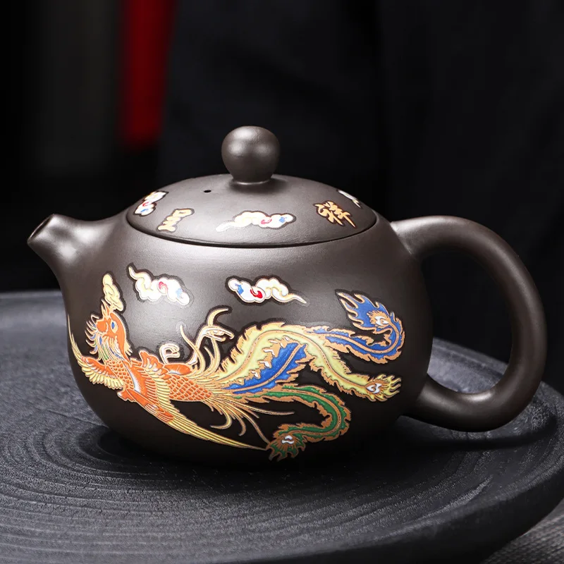 Heat changing purple clay teapot Dragon and Phoenix Chengxiang ceramic craftsmanship handmade teapot