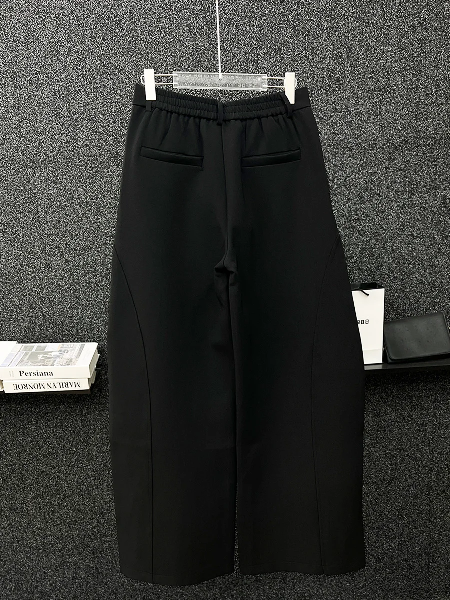 2025 New Korean Version of Scimitar Trousers Men's Fashion Casual Heavy Industry Willow Nails Loose Handsome Boys Mopping Pants