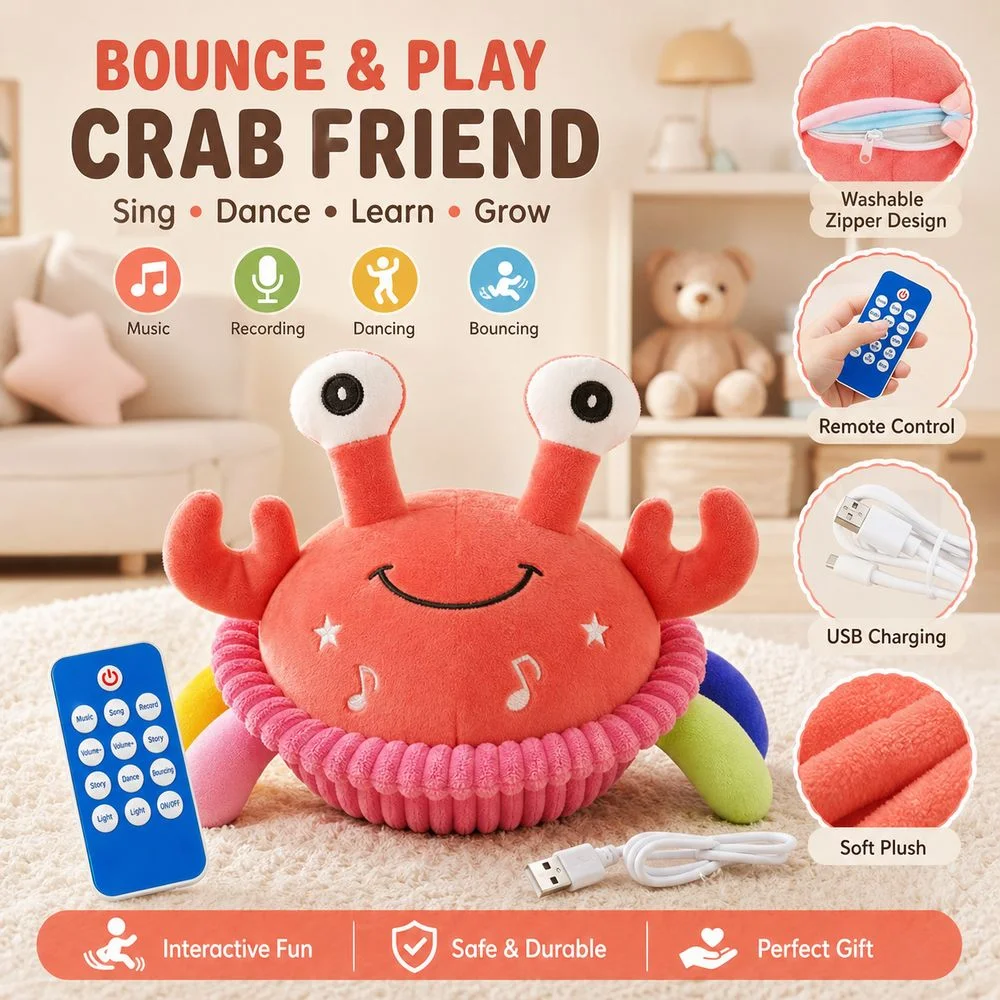 Jumping Crab Toy Jumping Motion Talking Function Interactive Moving Toy Rechargeable Optional Remote Control Crab Toy
