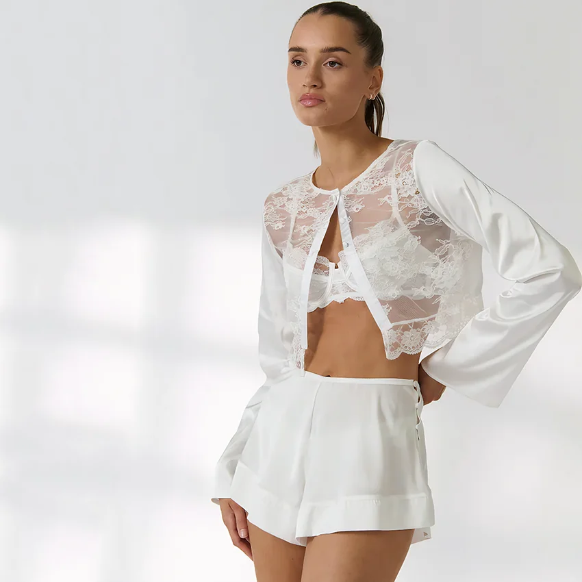 

HiLoc Elegant Embroidery O Neck Shirt With Single Breasted Wide Leg Shorts 2 Piece Sets Women 2026 Spring Casual Outfits Pajamas