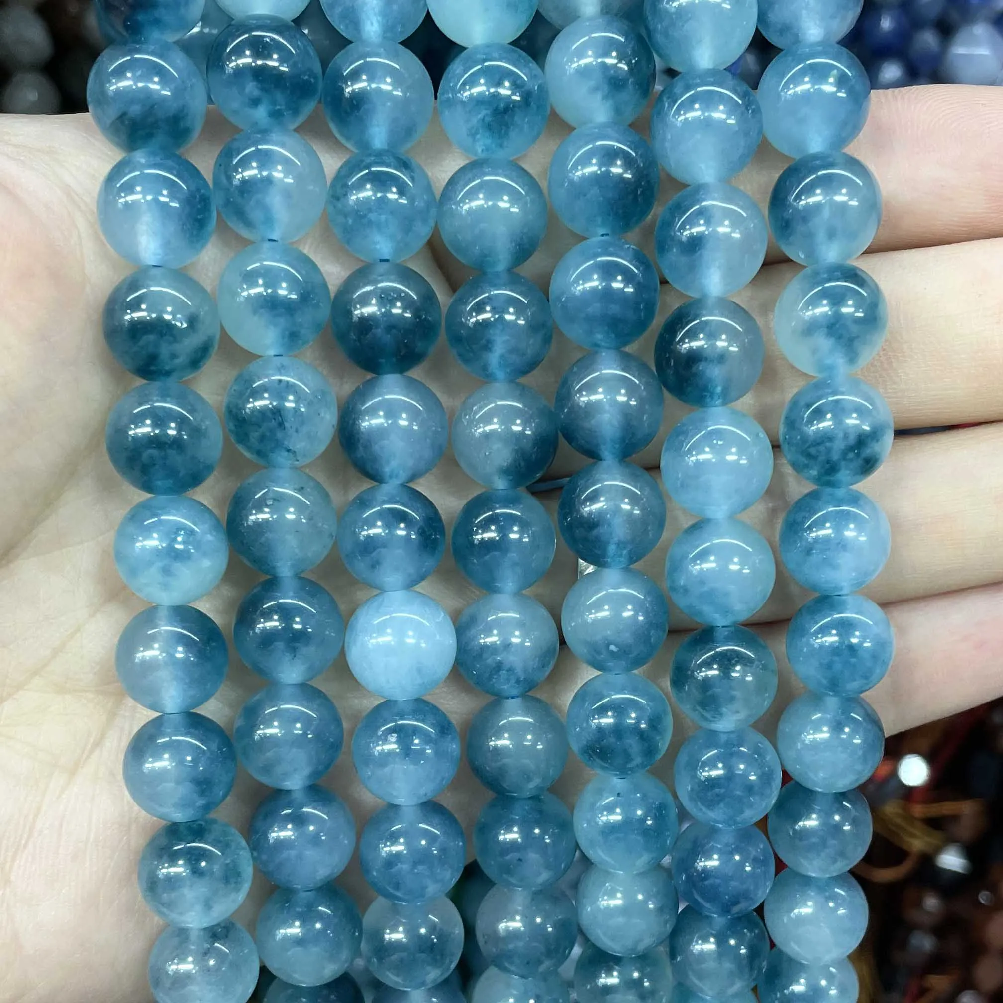 6 8 10 12 14MM Natural Stone Lake Blue Chalcedony Jades Spacer Round Beads For Jewelry Making DIY Bracelet Necklace Accessories