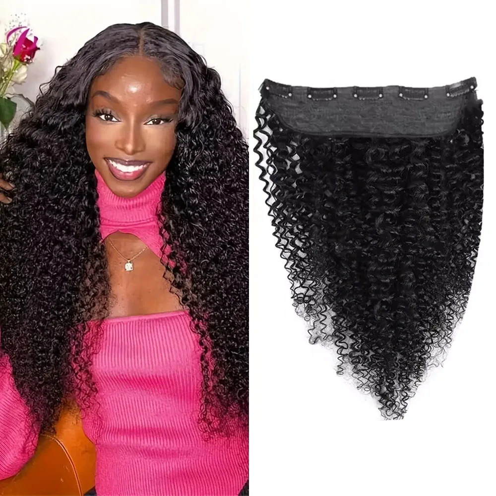 1 Pcs Clips In One Piece Hair Extension Natural Kinky Curly Remy Human Hair Invisible Seamless Clip in For Black Women