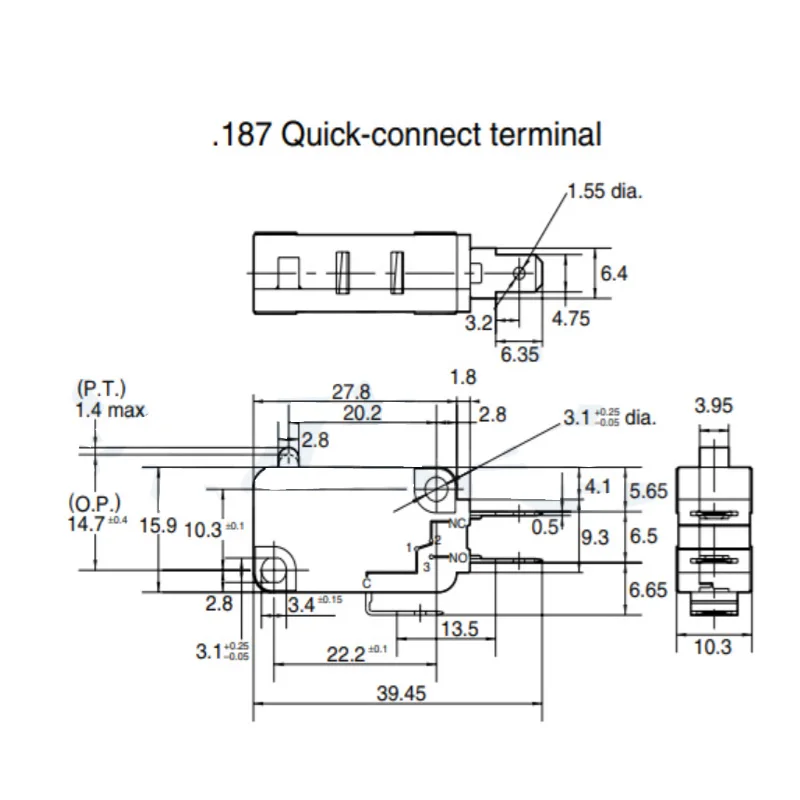 Panasonic-microinterruptor de corriente de 0.1A, microinterruptor abierto de 2 pines, No estándar, 2 uds.