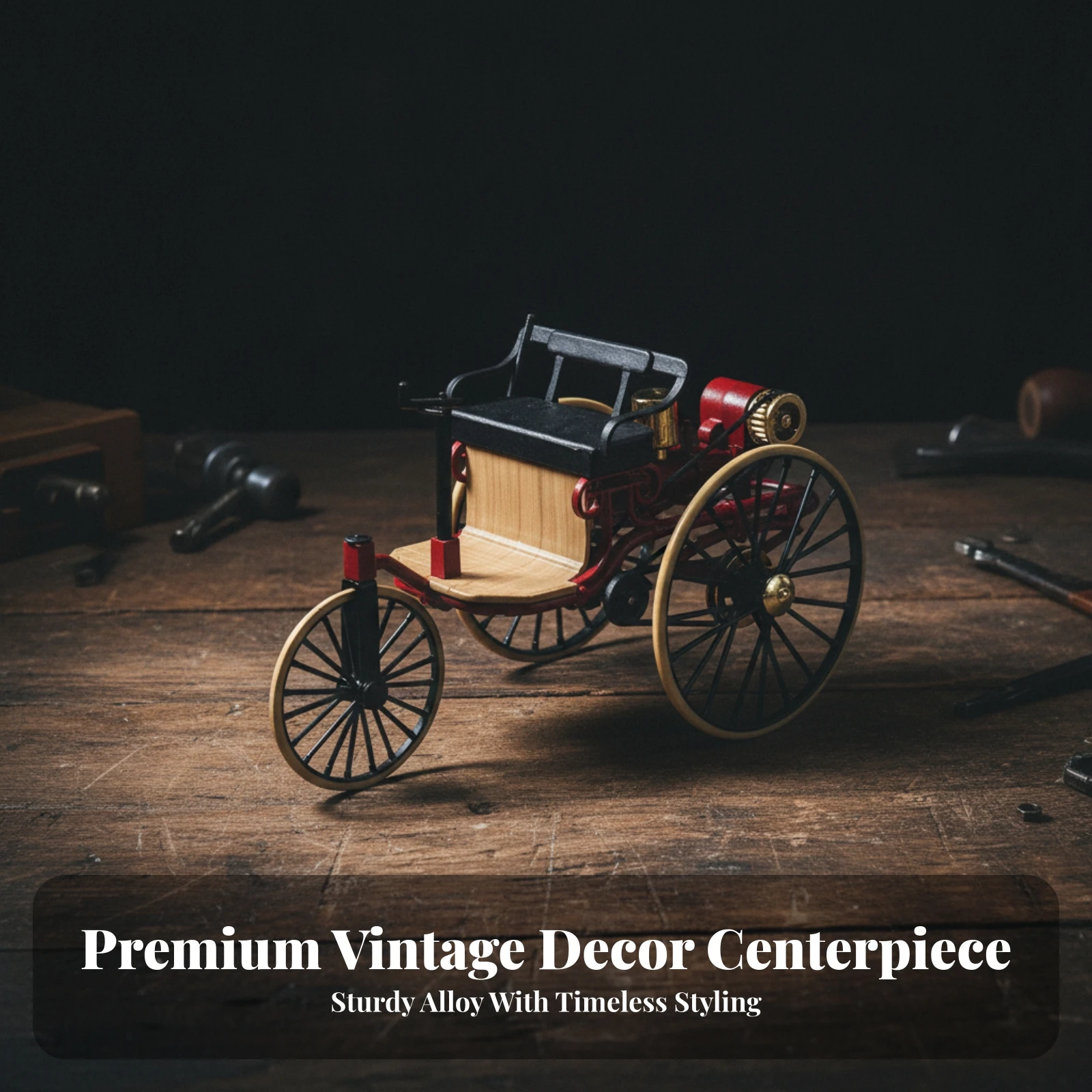 Alloy Tricycle Model Retro Tricycle Model Ornament Miniature Toy Static for Collectors, Display Cabinet, Desk