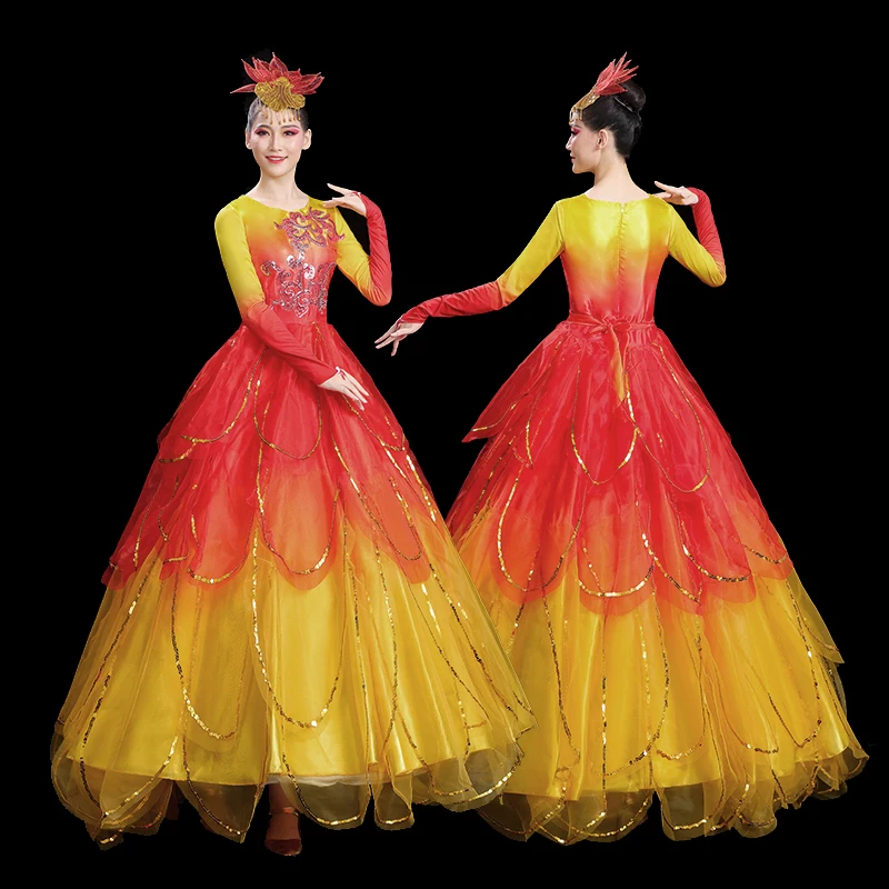 Vestido de baile con lentejuelas de Color degradado, traje de baile, gran Swing, disfraces de actuación, Coro elegante, nueva apertura