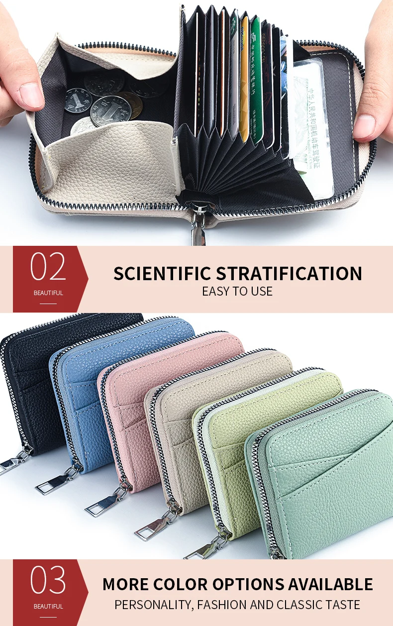 Women's Zipper Purse Short Lychee Pattern Fashion Multi-Card Slot ID Card Holder Coin Zipper Purse For Women