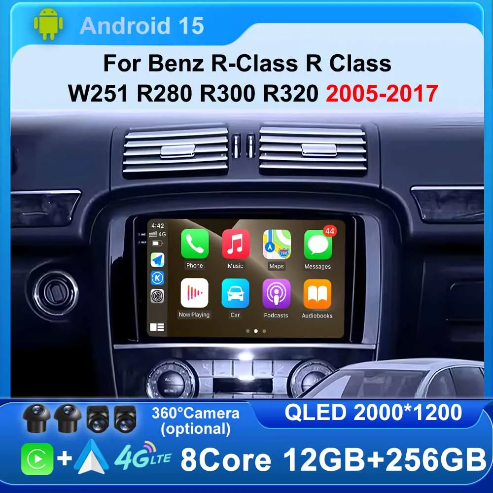 

Android 15 QLED Car Radio Carplay Multimedia GPS Player 4G WIFI for Mercedes Benz R-Class R Class W251 R280 R300 R320 2005-2017