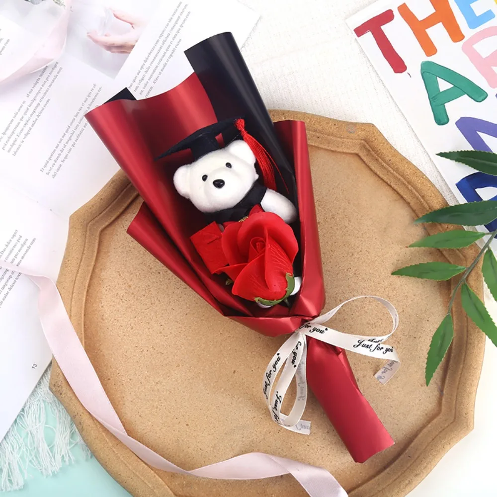 

Cute Plush Toy Graduation Bear Bouquet Stunning Gift Cartoon Lovely Bear Chic Sunflower Soap Bouquet Birthday Party