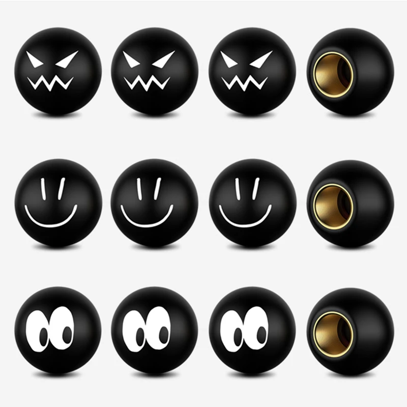 4PCS/SET Smile Face Funny Expressions Round Ball Car Wheel Tire Valve Caps Rustproof Air Covers Auto Motorcycle Bicycle Tools