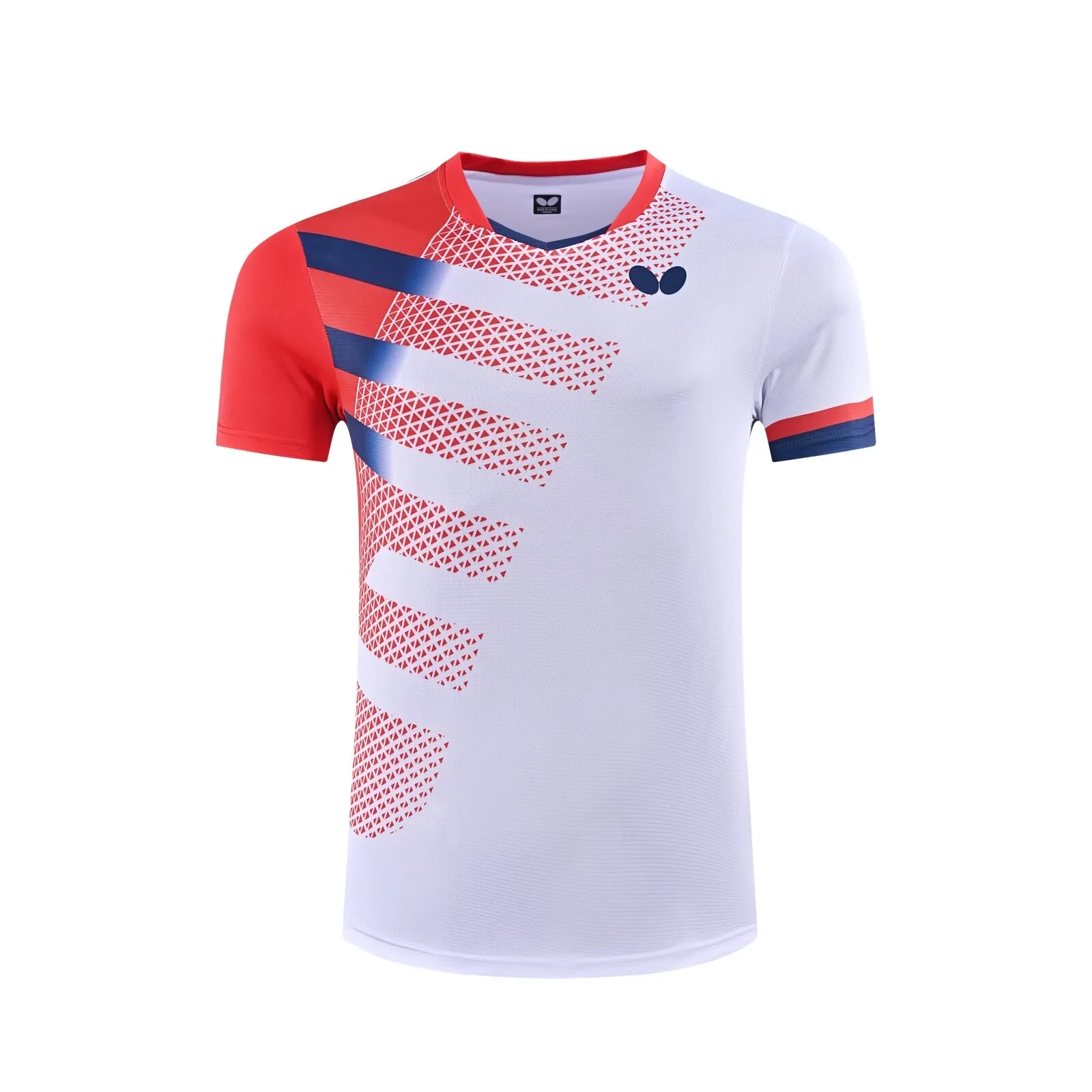 T-shirt de tennis de table personnalisé pour hommes et femmes, séchage rapide, respirant, léger, col en V, chemise d'entraînement de badminton, logo d'équipe personnalisé