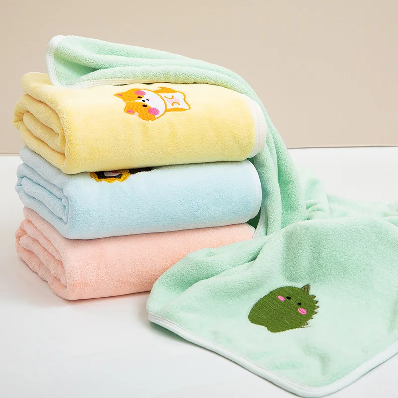 Kid Comfortable and Soft Baby Coral Fleece Bath Towel Infant Strong Water Absorption Cartoon Bath Towel Baby Bath Products