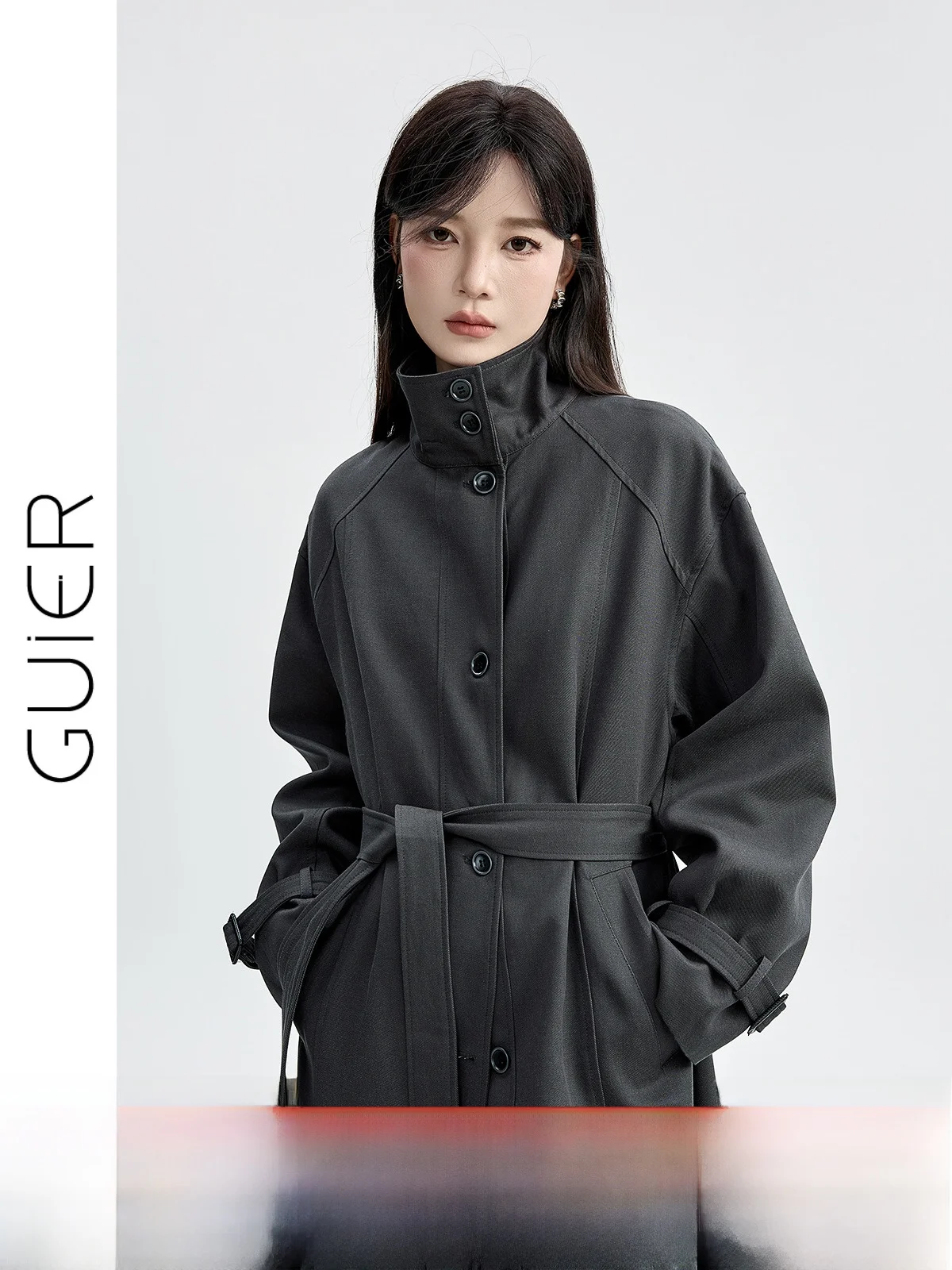 

Guier лоскутное пальто женское свободное повседневное пальто средней длины на одной пуговице длинное све однотонное осеннее новое поступление