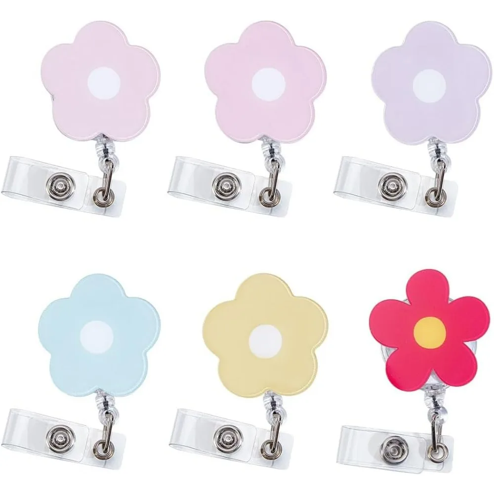 

6Pcs Flower Cute Badge Reels ID Badge Reel Tag Floral Badge Holder for Office School Hospital Nurses Doctors Teacher Accessories