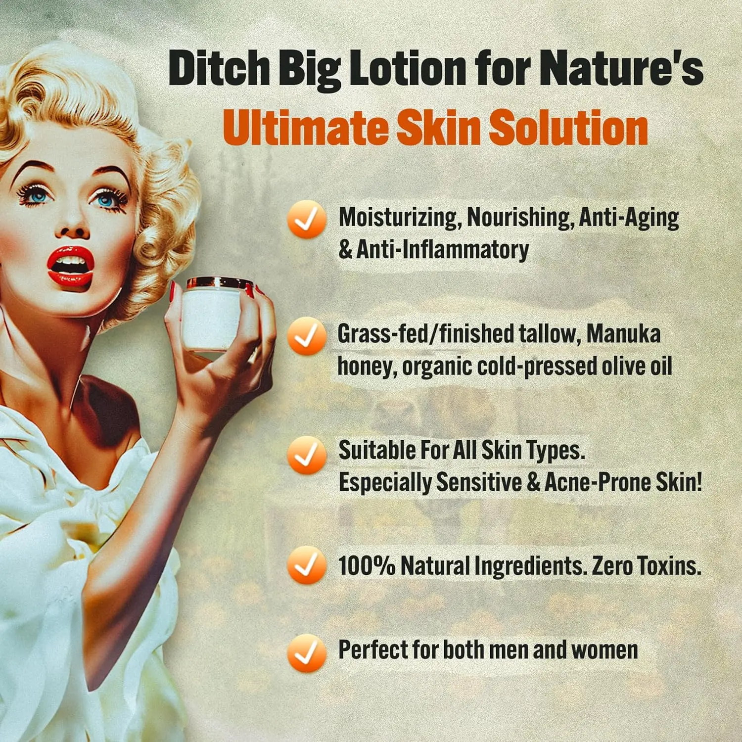 Balsam nawilżający z tłuszczu wołowego i miodu do skóry, twarzy, ust i ciała - bez zapachu