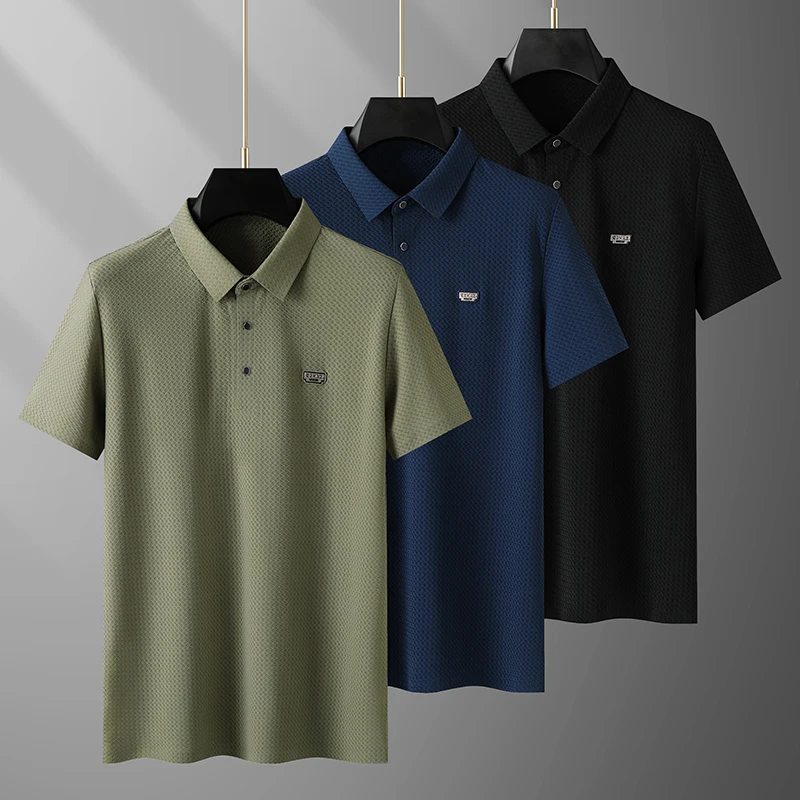 Luxury Man Plus Size Short-Sleeved Polo Shirt Lapel Jacquard Summer New T-Shirt Tops Business Casual Ventilate Hot Mens Clothing