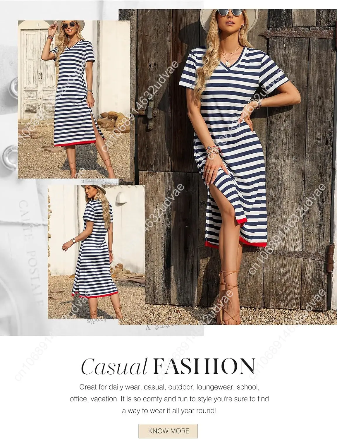 Dokotoo robe d'été décontracté femmes mode à manches courtes Maxi t-shirt robe rayé longue couleur bloc Maxi robe