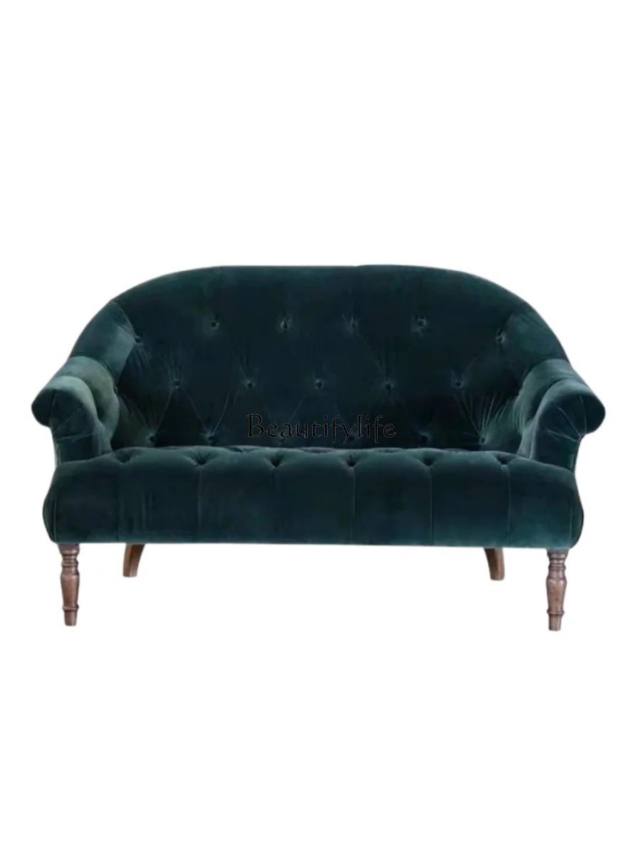 

13French Pull Buckle Velvet Fabric Model Room American Small Apartment Double Sofa for Three People