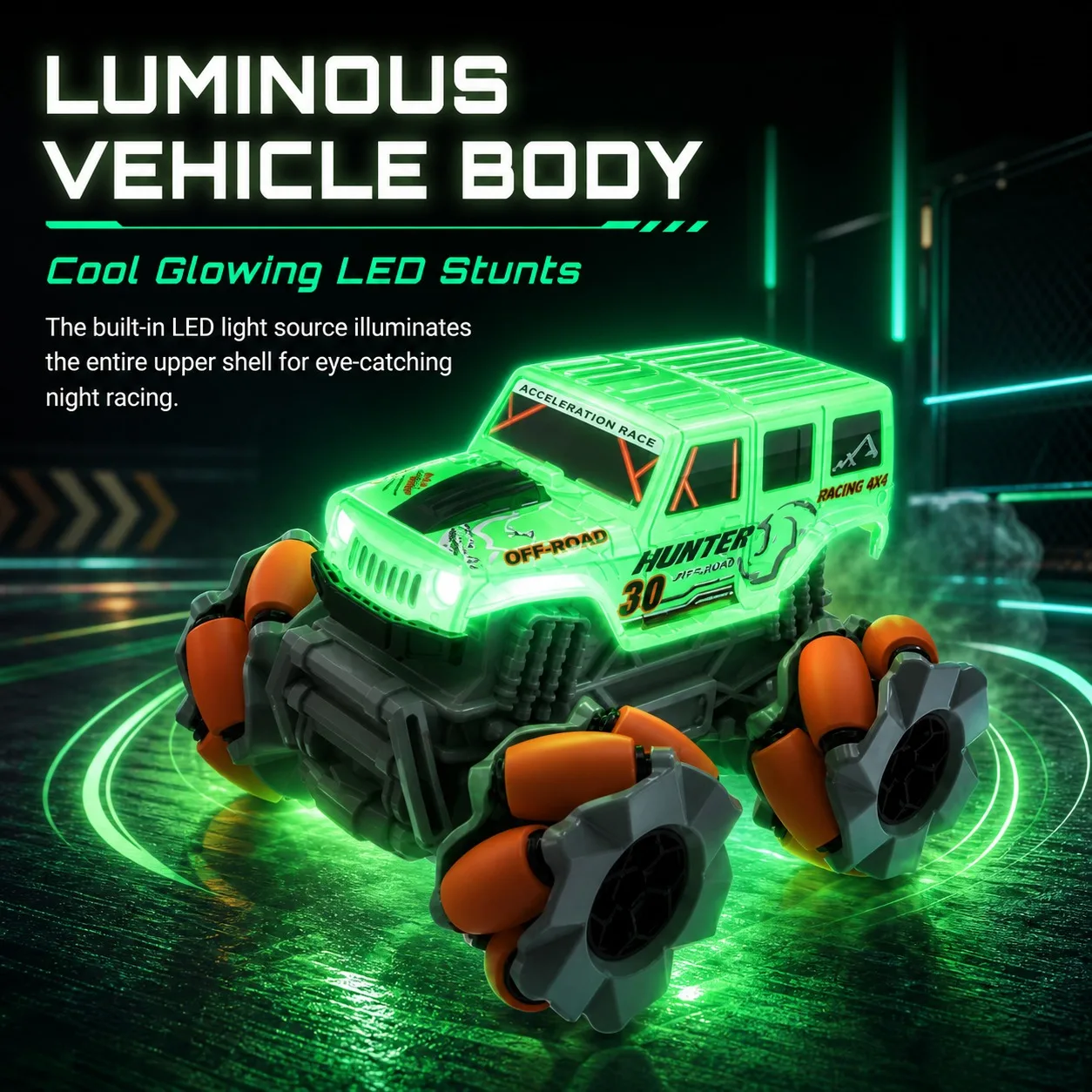 RC Stunt Car 2.4GHz Mecanum Wheel Omnidirectional 360° Rotation LED Light Pocket Off-Road Truck Remote Control Toy for Kids view 4