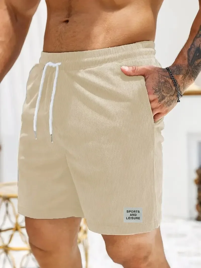 Sommer neue einfarbige Schnür-Jogging hose Cord einfache Viertels horts Herren Shorts Freizeit hose