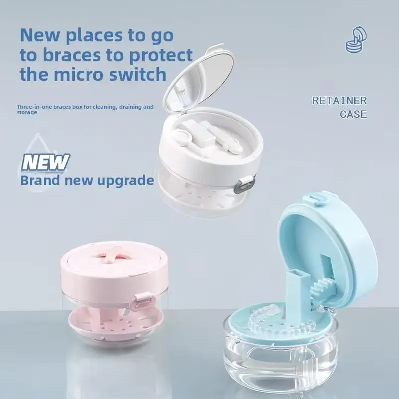 1Pcs 3 In 1 Portable Double-layer Denture Case With Cleaning Brush Storage Box Donut Braces Retainer Braces Organizer