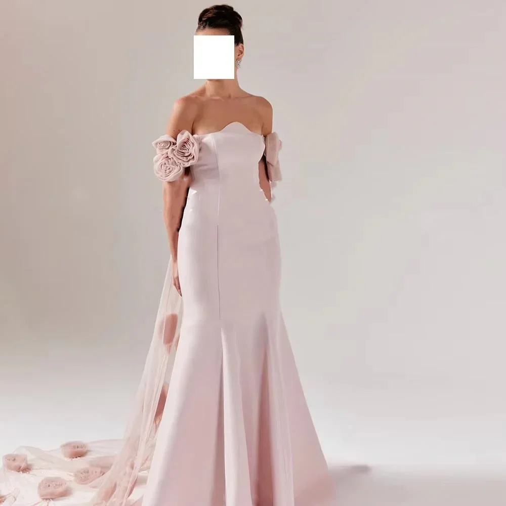 

Customized Elegant Floor length Evening Dresses, Zipper Trumpet Off-the-shoulder Satin Flower Formal Party Dresses