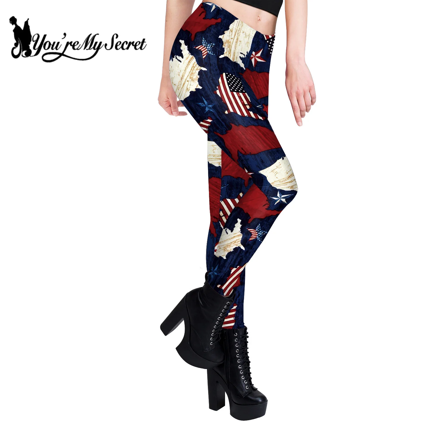 [You\'re My Secret] New American flag Stripes Printed Yoga Pants Women Push Up Fitness Gym  Trouser Pencil Leggins