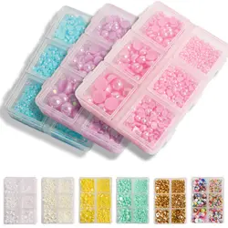 Strass Astronomiques Plats, Perle Demi-Ronde, Colorée AB, Blanc, Rose, Taille Mixte, Accessoires Kawaii Nail Art, Décoration Charme, 1000Pcs