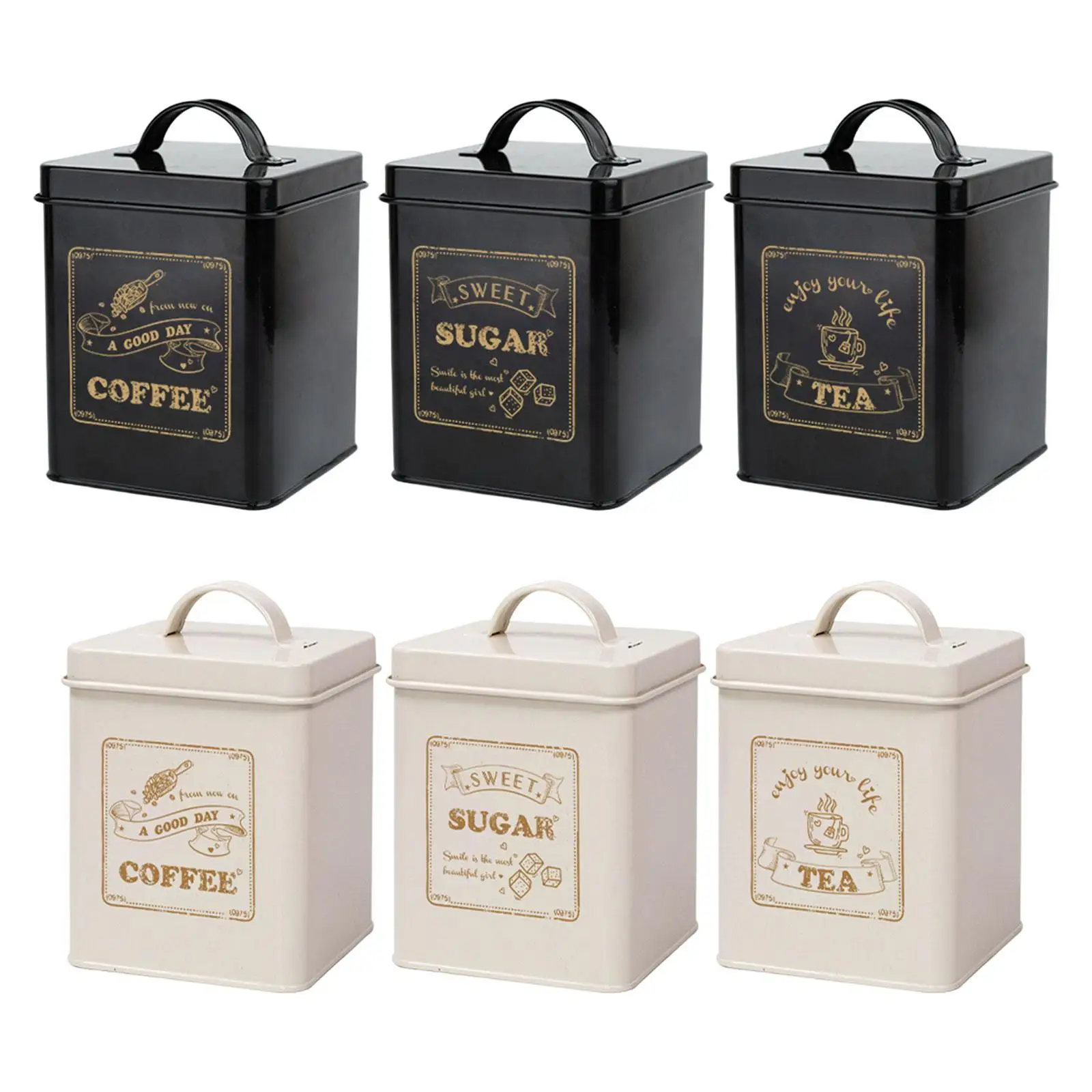 3 Pieces Decorative Kitchen Canisters with Lids 1.5L Square Box Vintage Canisters Tea Sugar Coffee Container for Cafe Livingroom