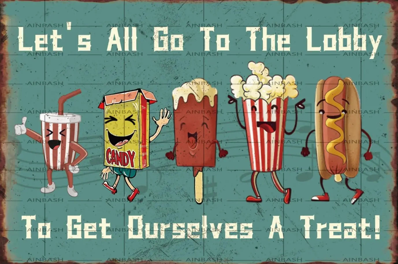 Retro Nostalgic Style Film Metal Tin Sign Movie Cinema Snacks Cute Fun Decorations Gifts Posters Paintings Birthday Gift Sticker