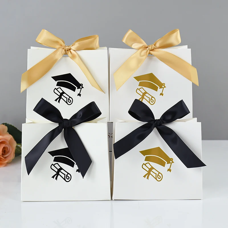 10pcs Graduation Candy Boxes Bachelor Hat Printed Chocolate Gifts Packaging Bag Class of 2024 Congrats Grad Party Decor Supplies