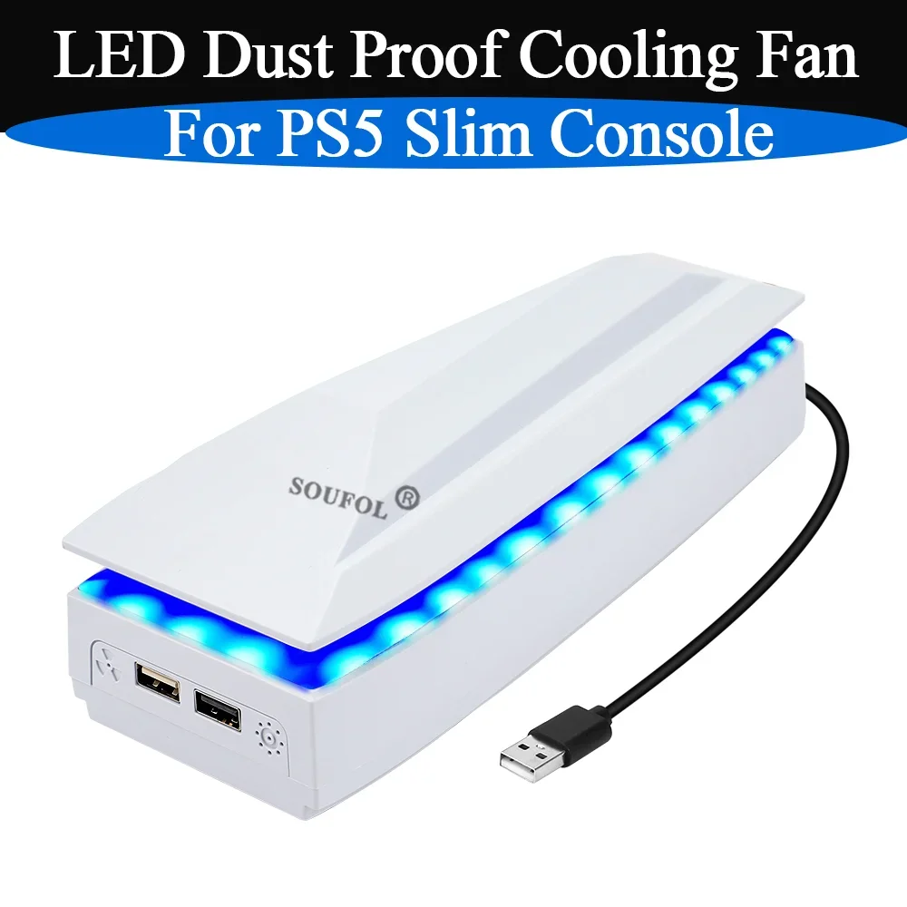 LED-koelventilator met stofbescherming voor de PS5 Slim, inclusief RGB-gamekoeler en standaard voor warmteafvoer, koelsysteem voor de PS5 Slim-console.