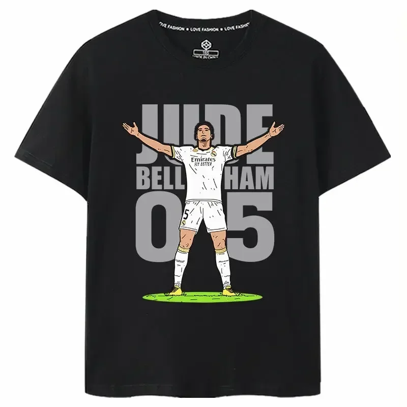 Bellingham Celebrates Action LOGO Short Sleeve T-shirt for Real Madrid Fans Commemorating The Summer Crewneck England Team