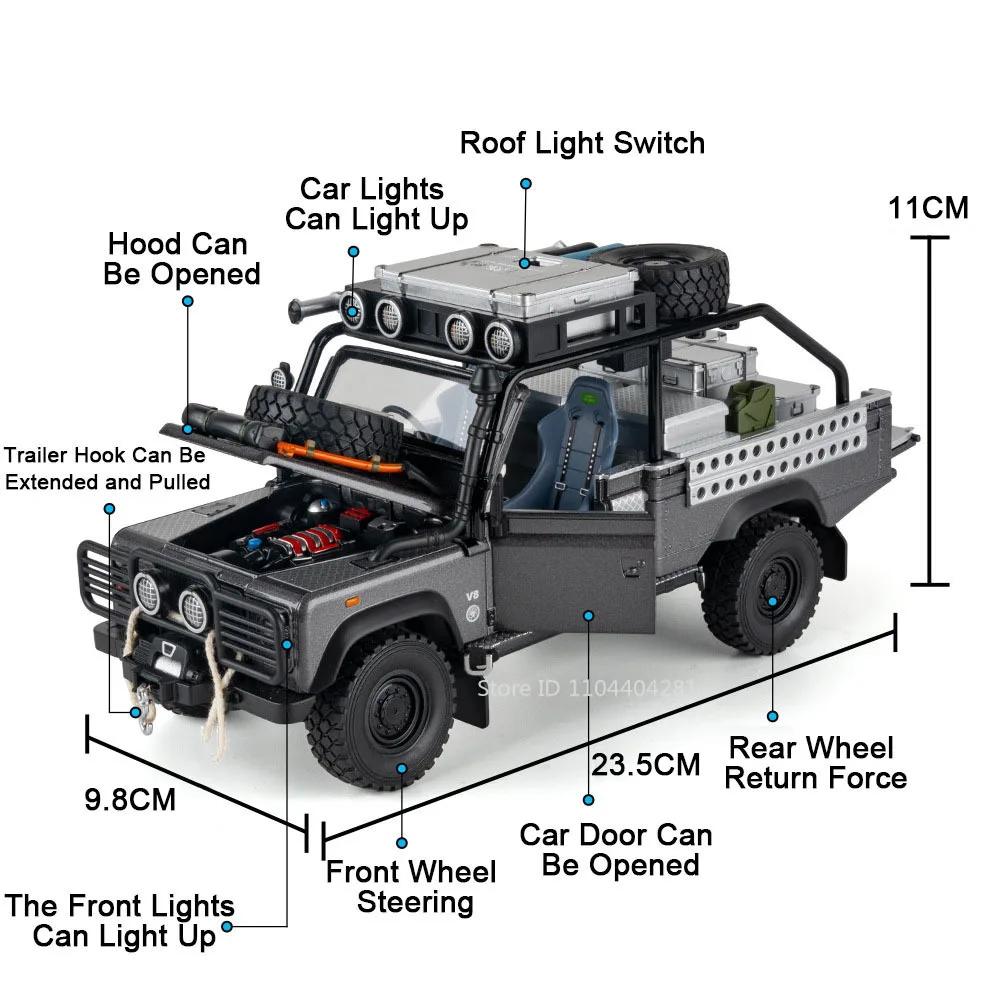 1:24 Lada Niva Land Rover Defender alliage moulé sous pression modèle jouets voiture roue avant direction son lumière retirer véhicule cadeau de noël