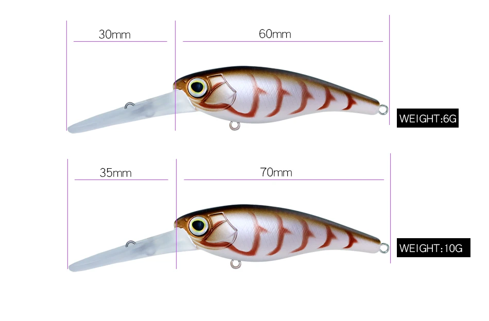 AOCLU Langsam sinkender Kurbelköder Minnow 60 mm 6 g 70 mm 10 g Shad Harter Köder Deep Diver Tiefe 0-4 m Angelköder Jerkbait Long Casting – Detail 2