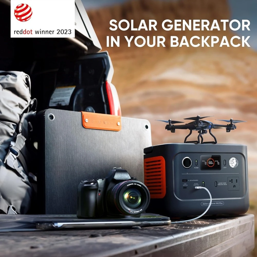 Solar Generator 300 Plus Portable Power Station with 40W Book-sized Solar Panel, 288Wh Backup LiFePO4 Battery