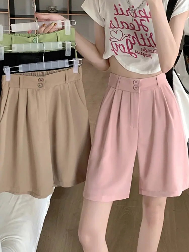 

Женские укороченные брюки-кюлоты цвета хаки с высокой талией, свободного кроя, в корейском стиле, больших размеров, для ранней весны