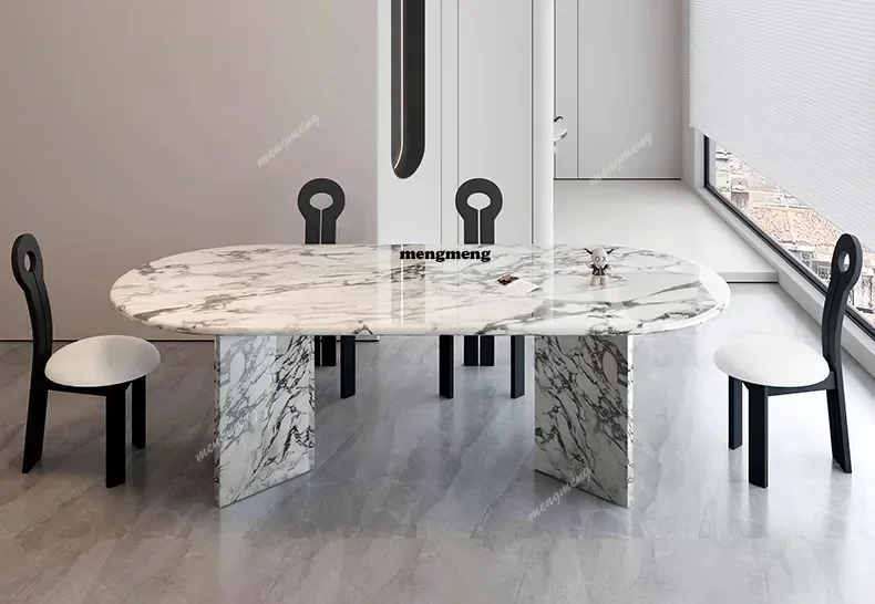 Modern minimalist, marble dining table French oval, high-end cream style, household table