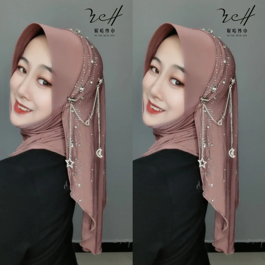 2026 New Wraps Muslim handmade Chains Diamonds Hijabs
