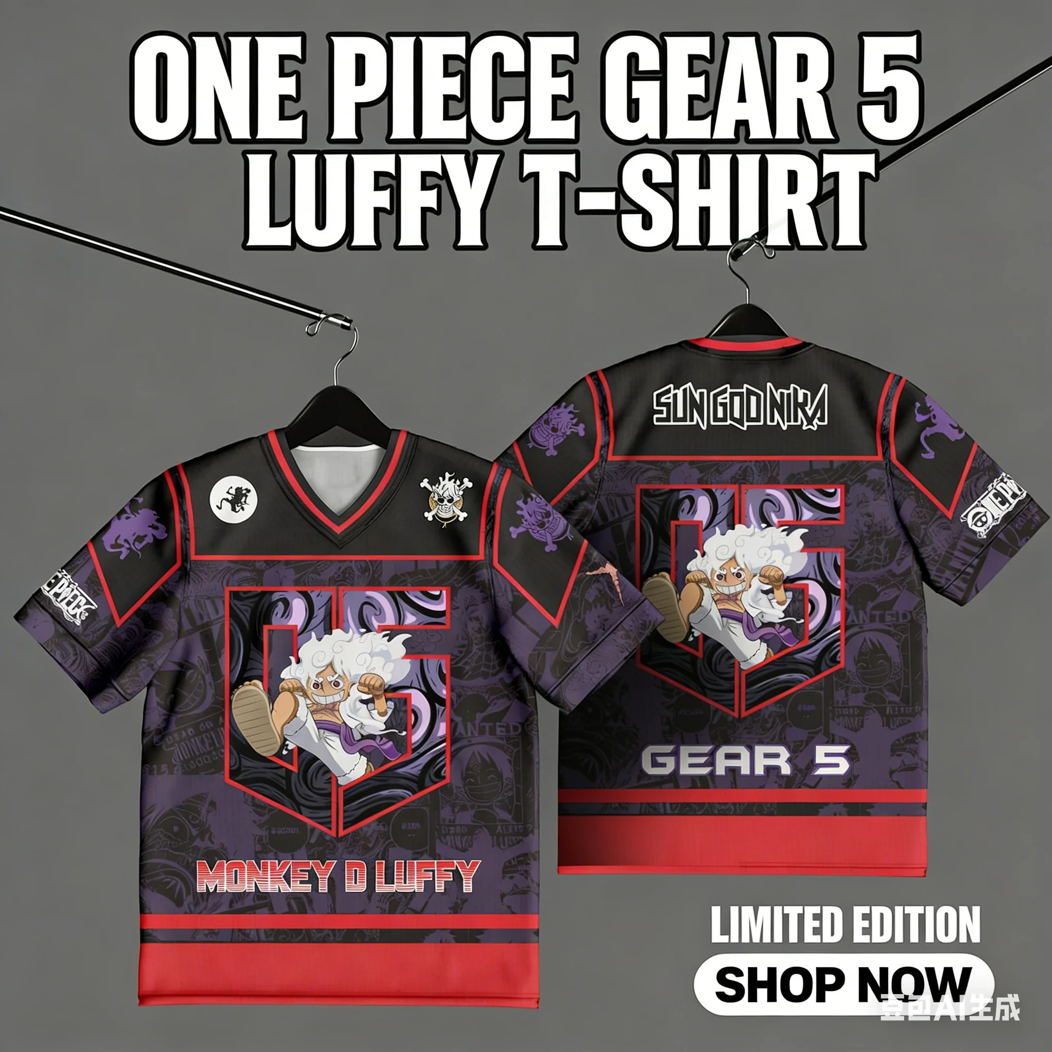 

One Piece Luffy Gear 5 Anime Korean Style Kpop Baseball Hockey 05 Jersey T-shirt Fashion Streetwear Anime Daily Unisex Tops Tees