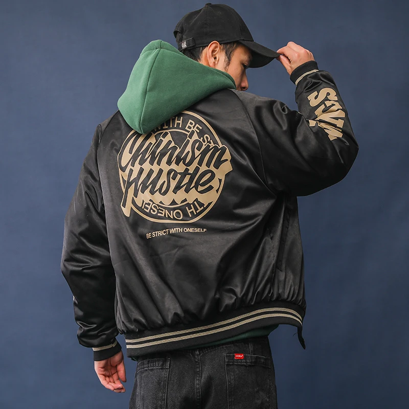 

Men's Hip Hop Cotton Jaet ort Loose Thiened Autumn Winter Baseball Collar Button Pure Color Casual Cleanfit Sle