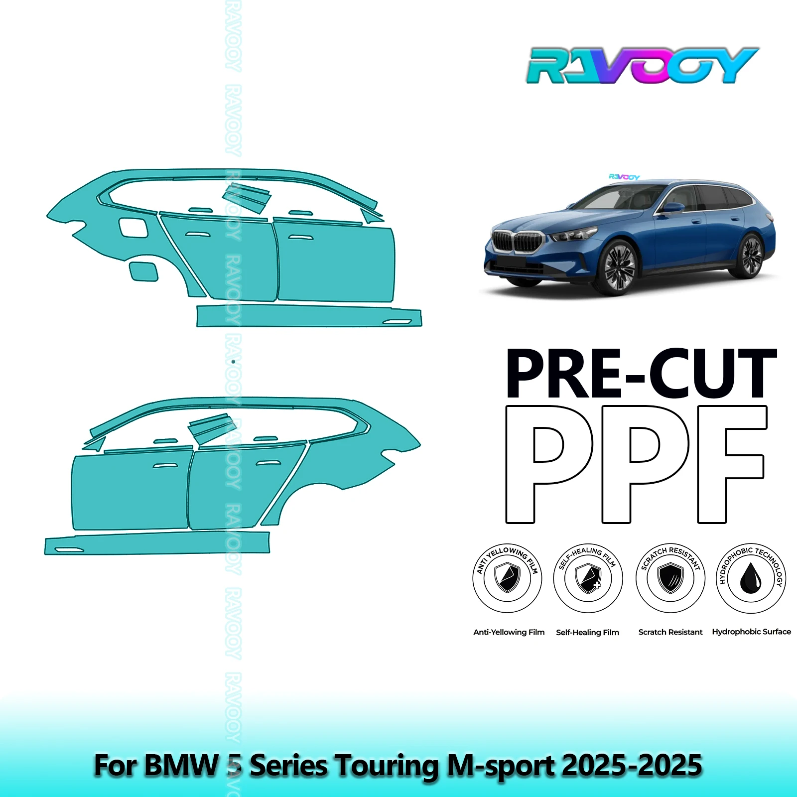

For BMW 5 Series Touring M-sport 2025-2025 8.5mil Clear Matte Pre-Cut PPF Door & A/B Pillar Kit TPU Paint Protection Film Set