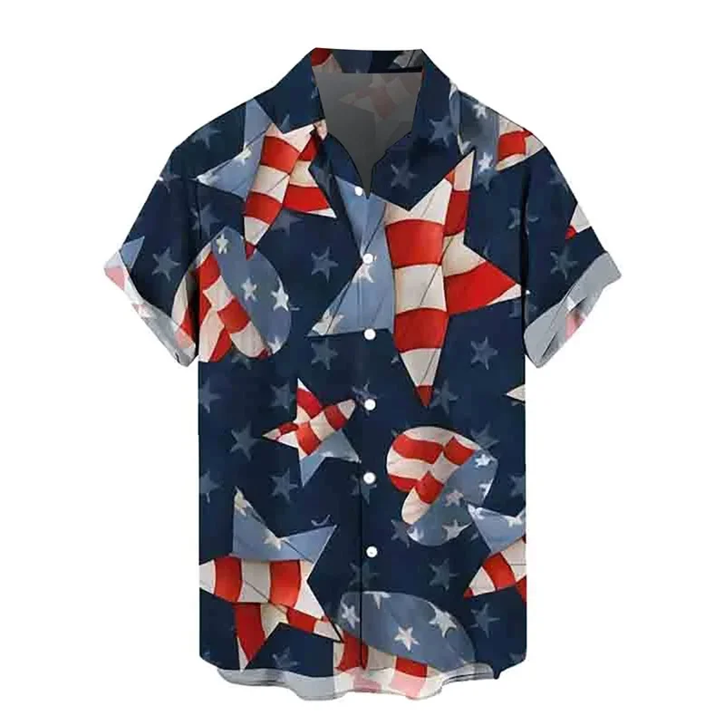 

Independence Day Graphic Print Men's Shirt 3D Digital Printed Button Short Sleeve Breathable Hawaiian Men's Shirt Summer Fashion