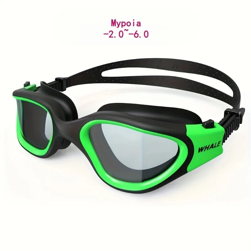 Professional Adult 2.0-6.0 Diopters Myopia Swimming Glasses, Flexible and Comfortable Frame, Adjustable Silicone Strap