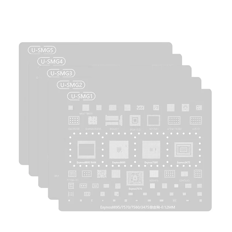 AMAOE UBGA Planting Tin Steel Mesh for SAM Exynos8895 9610 9815 0.12mm Heat Dissipation BGA Reballing Stencil