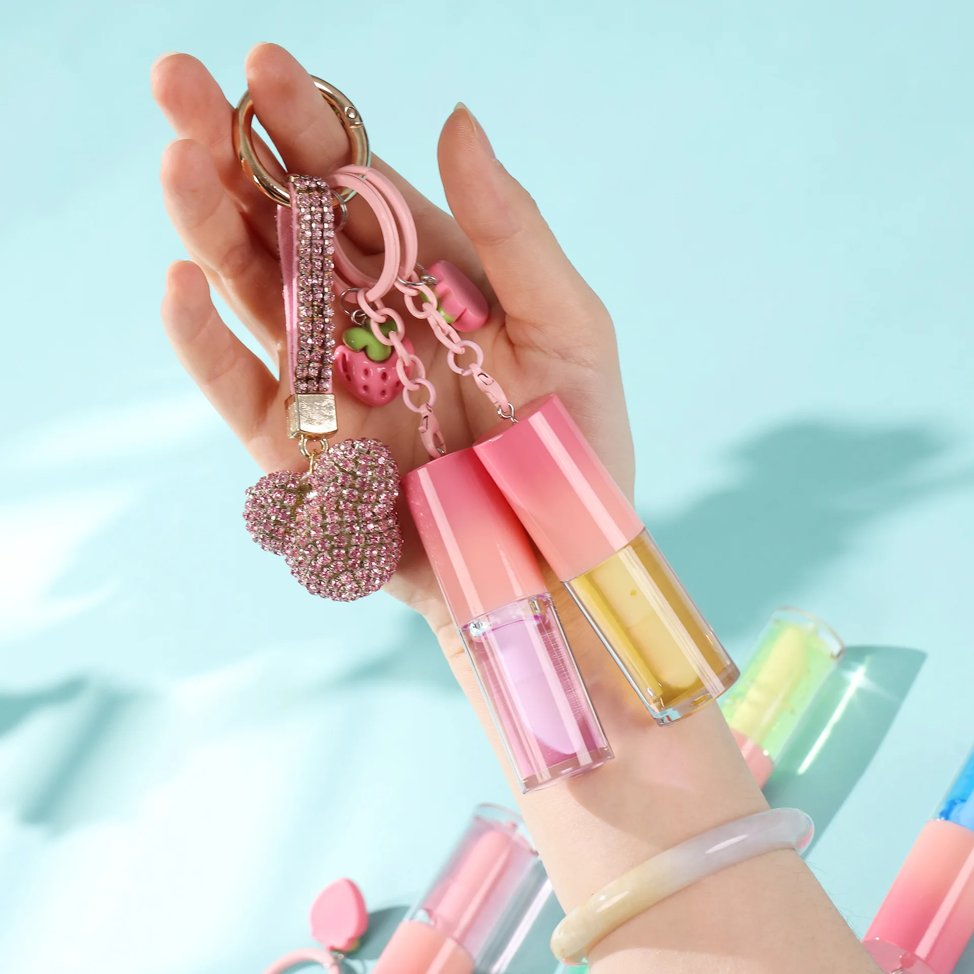 

New No Logo Private Label Makeup Lipgloss with Keychain Kids Lip Gloss Free Logo Adding